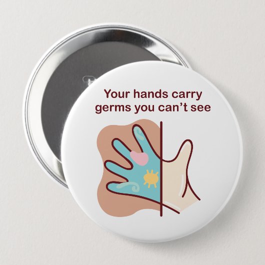 Cartoon Germy Hands brauchen Waschen Button (Vorne & Hinten)