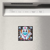 Cartoon Ghost Nurse mit Syringes: Vibrant Hallowe Magnet (In Situ (Geschirrspüler))