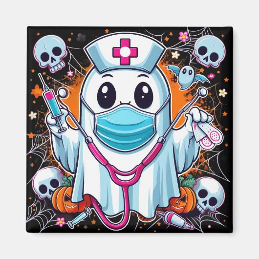 Cartoon Ghost Nurse mit Syringes: Vibrant Hallowe Magnet (Vorne)