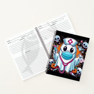 Cartoon Ghost Nurse mit Syringes Vibrant Hallowee Notizblock