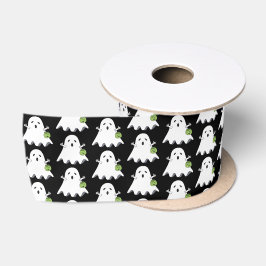 Cartoon Ghost Trick-oder-Treater Black Ribbon Satinband