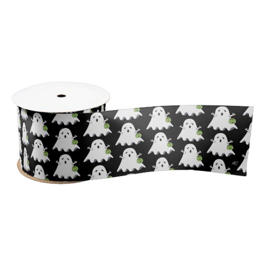 Cartoon Ghost Trick-oder-Treater Black Ribbon Satinband (Spule)