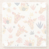 Cartoon Giraffe: BlumenSavanna Muster Glasuntersetzer (Rückseite)
