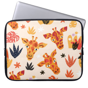 Cartoon Giraffe: BlumenSavanna Muster Laptopschutzhülle