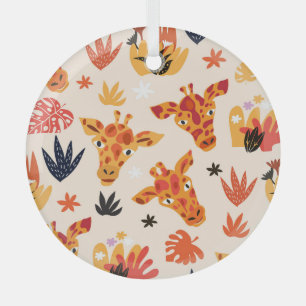 Cartoon Giraffe: BlumenSavanna Muster Ornament Aus Glas