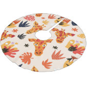 Cartoon Giraffe: BlumenSavanna Muster Polyester Weihnachtsbaumdecke (Schrägansicht)