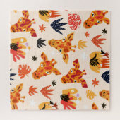 Cartoon Giraffe: BlumenSavanna Muster Puzzle (Horizontal)