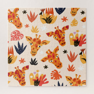 Cartoon Giraffe: BlumenSavanna Muster Puzzle