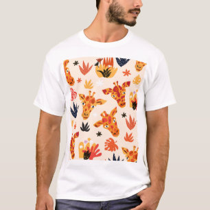 Cartoon Giraffe: BlumenSavanna Muster T-Shirt