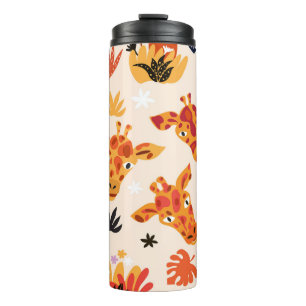 Cartoon Giraffe: BlumenSavanna Muster Thermosbecher