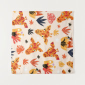 Cartoon Giraffe: BlumenSavanna Muster Wandteppich (Vorderseite (Horizontal))