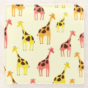 Cartoon Giraffe: Farbiges Vintages Muster. Glasuntersetzer