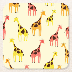 Cartoon Giraffe: Farbiges Vintages Muster. Rechteckiger Pappuntersetzer