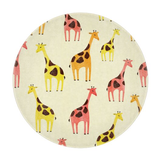 Cartoon Giraffe: Farbiges Vintages Muster. Schneidebrett (Vorderseite)