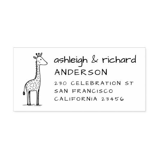 Cartoon Giraffe|Handwriting Name|Rücksendeadresse Permastempel (Design)