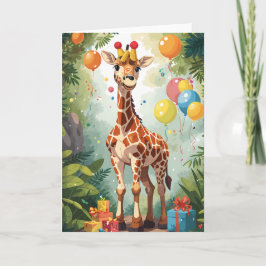 Cartoon Giraffe mit Balloons & Presenteams | Karte