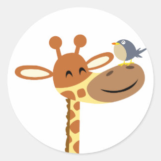 Cartoon Giraffe und Friend-Aufkleber Runder Aufkleber