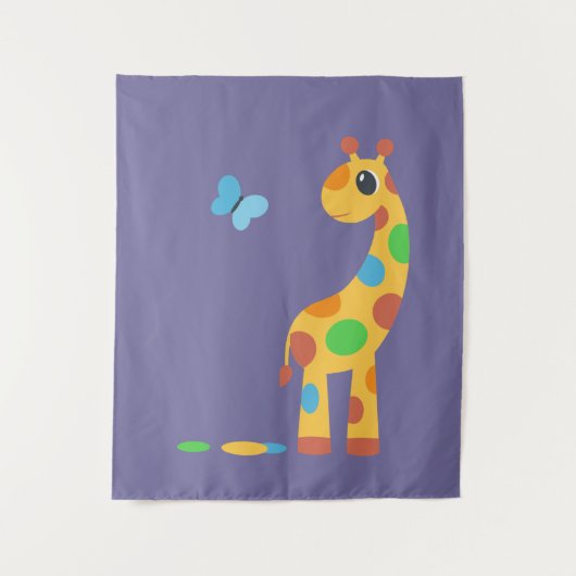 Cartoon Giraffe und Schmetterling Wandteppich (Vorderseite)