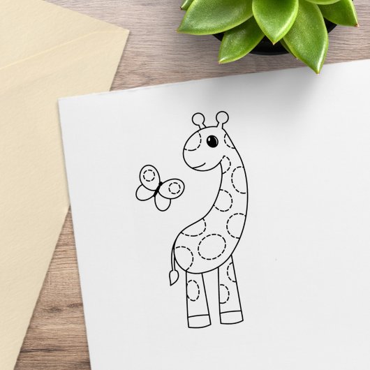 Cartoon Giraffe und Schmetterlingsfarbe Gummistempel