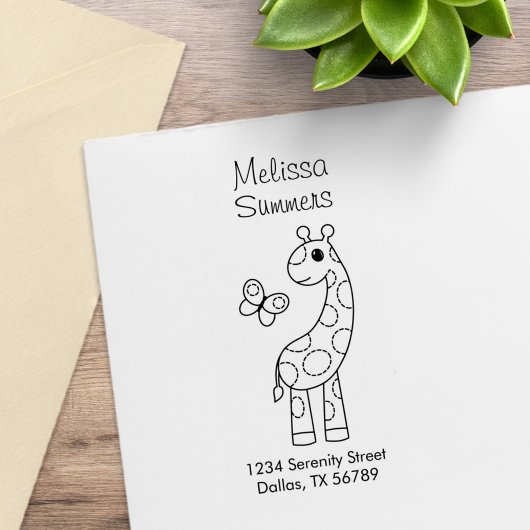 Cartoon Giraffe und Schmetterlingsfarbe Gummistempel