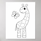 Cartoon Giraffe und Schmetterlingsfarben Poster (Vorne)