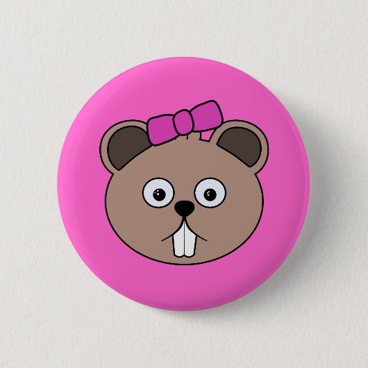 Cartoon Girl Beaver Face Button (Vorderseite)