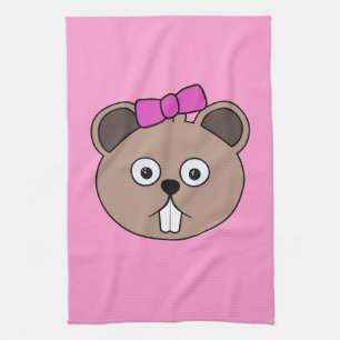 Cartoon Girl Beaver Face Küchenhandtücher Handtuch