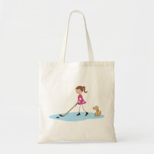 Cartoon Girl Hockey Player mit Hund Tragetasche