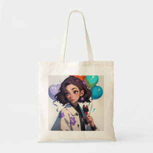 Cartoon Girl Holding Haustiere und Ballons Tragetasche