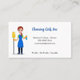 Cartoon Girl House Reinigungsservice Business Card Visitenkarte