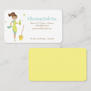 Cartoon Girl House Reinigungsservice Business Card Visitenkarte