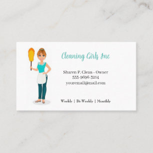 Cartoon Girl House Reinigungsservice Business Card Visitenkarte