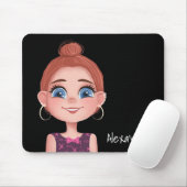 Cartoon Girl mit Big Eyes auf Black Mousepad (Mit Mouse)