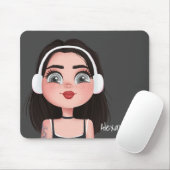 Cartoon Girl mit Kopfhörer auf Grau Mousepad (Mit Mouse)