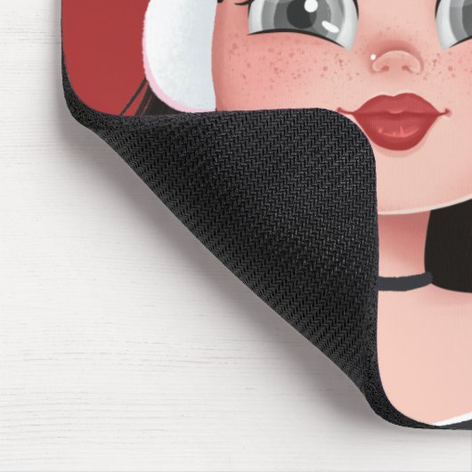Cartoon Girl mit Kopfhörern auf Rot Mousepad (Ecke)