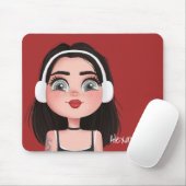 Cartoon Girl mit Kopfhörern auf Rot Mousepad (Mit Mouse)