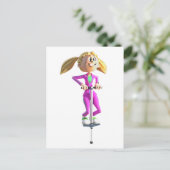 Cartoon Girl on a Pogo Stick Postkarte (Stehend Vorderseite)