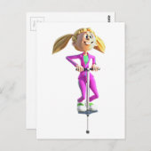 Cartoon Girl on a Pogo Stick Postkarte (Vorne/Hinten)