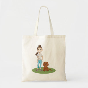Cartoon Girl & Ruby Cavalier King Charles Spaniel Tragetasche