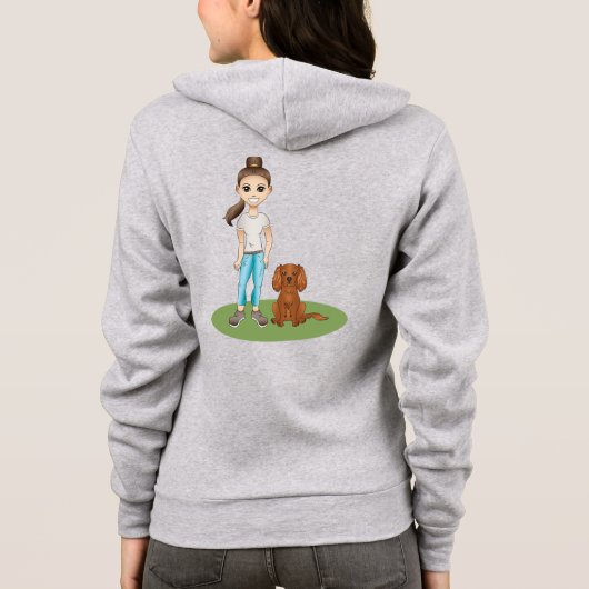 Cartoon Girl & Ruby Cavalier Spaniel Cartoon Dog Hoodie (Rückseite)
