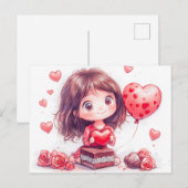 Cartoon Girl Surrounded by Roses Romantic Valentin Postkarte (Vorne/Hinten)