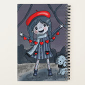 Cartoon Girl with Red Heart Garland Sketchbook Notizblock (Rückseite)