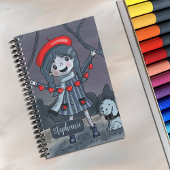 Cartoon Girl with Red Heart Garland Sketchbook Notizblock