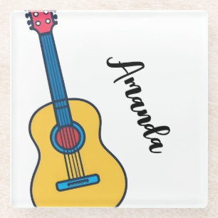 Cartoon Gitarre mit Bold Neck Markierungen Name Glasuntersetzer