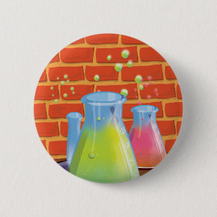 Cartoon Glass Science Ausrüstung auf einer Bank Button