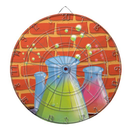 Cartoon Glass Science Ausrüstung auf einer Bank Dartscheibe (vorne)
