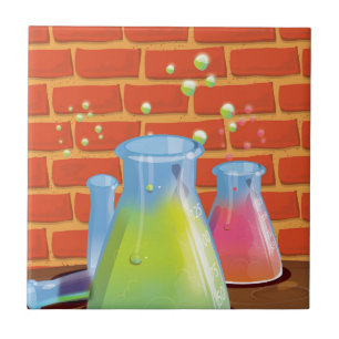 Cartoon Glass Science Ausrüstung auf einer Bank Fliese
