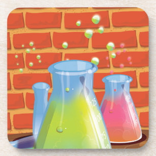 Cartoon Glass Science Ausrüstung auf einer Bank Getränkeuntersetzer