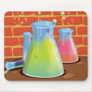 Cartoon Glass Science Ausrüstung auf einer Bank Mousepad