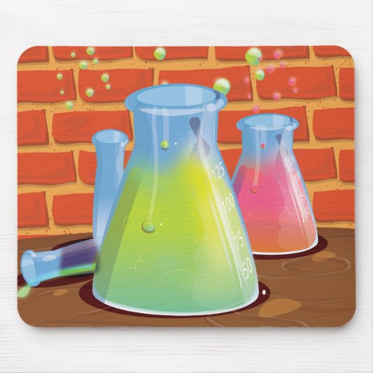 Cartoon Glass Science Ausrüstung auf einer Bank Mousepad (Vorne)